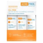Acne Free 3 Step 24 Hour Acne Treatment Kit - Clearing System W Oil Free Acne Cleanser, Witch Hazel Toner, & Oil Free Acne Lotion - Acne Solution W/ Benzoyl Peroxide for Teens and Adults - Original - Image 4