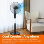 Amazon Basics 16" Pedestal Fan with Remote, Floor Fan, Standing Fan for Bedroom, Living Room, Office, with 3 Speeds, 3 Modes, Timer, Dual-Layered Blades, Adjustable Height, Tilt Head, 60W, Black - Image 4