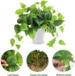 CEWOR Artificial Plants Fake Pothos with Plastic Pot Artificial Potted Plant for Home Office Bedroom Indoor Outdoor Decor 1 Pack - Image 4