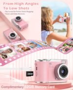 Kids Camera,4K Digital Camera for Photography,48MP 1080P HD Video Selfie Camera,with 180° Flip Screen Flash,with 32GB SD Card,for Starter Kid Children Teen Student Girl Boy(Pink) - Image 3