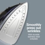 Hamilton Beach Steam Iron for Clothes & Garment Steamer with Smooth Press Stainless Steel Soleplate, 1200 Watts, 8’ Retractable Cord, Black (14214) - Image 3