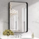 LOAAO Black Metal Framed Bathroom Mirror for Wall, 24X36 Inch Rounded Rectangle Mirror, Matte Black Bathroom Vanity Mirror Farmhouse, Anti-Rust, Hangs Horizontally or Vertically - Image 2