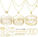 NEWITIN 49 Pieces Gold Jewelry Set for Women Fashion Costume Jewelry Gold Plated Necklace Bracelet Ring Earrings Set for Women - Image 2