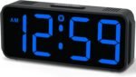 Peakeep Small Digital Alarm Clock Plug in for Bedrooms Bedside, Tiny Electric Clock Large Big Numbers Display with Battery Backup for Desk Table, 6 Dimmers, 5 Adjustable Alarm Volumes (Blue) - Image 2