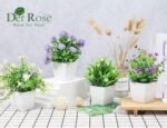 Der Rose 4 Pack Small Fake Plants Mini Artificial Faux Plants Indoor with Flowers Spring Decorations for Home Room Farmhouse Desk House Bathroom Decor - Image 4