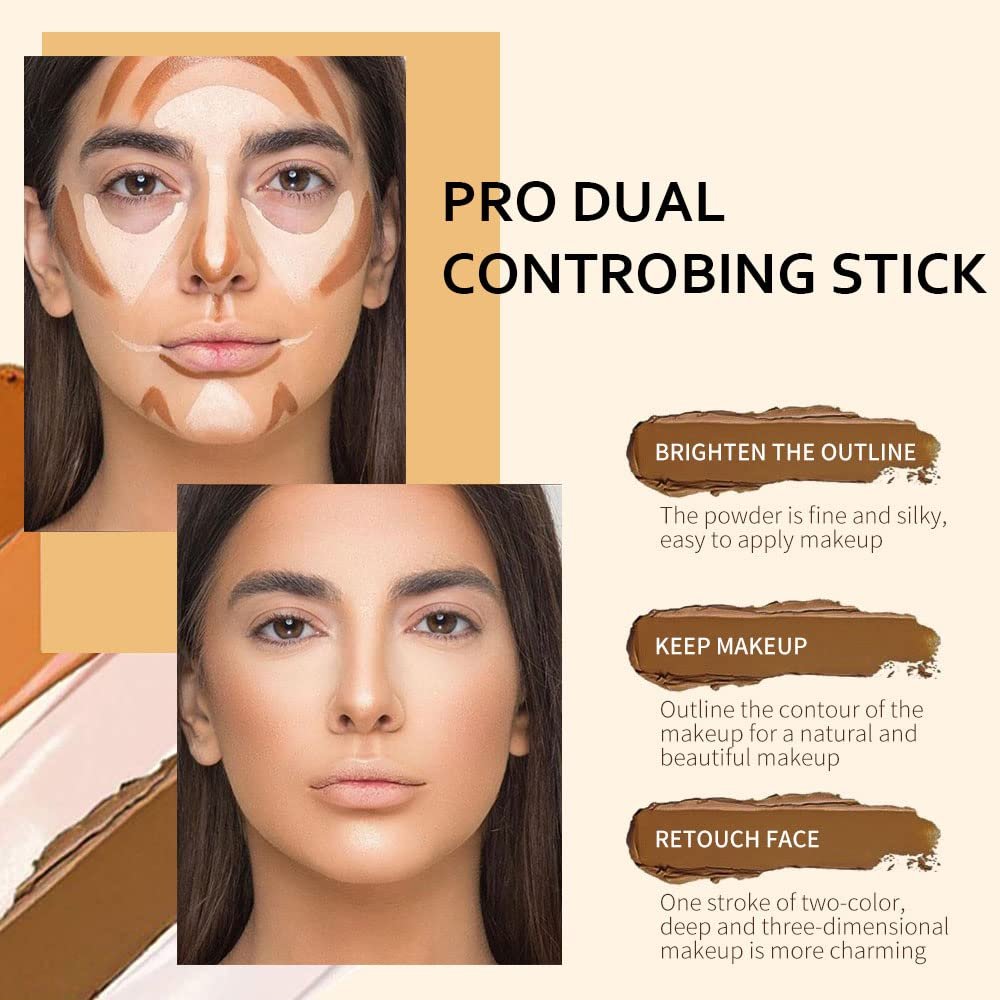 4 Colors Cream Contour Sticks Makeup Kit, Primer Face Highlighter Contouring for Beginners, Highlight and Contour Kit, Cream Concealer Makeup Blur Stick, Primer Face Corrector 1#,3# - Image 3