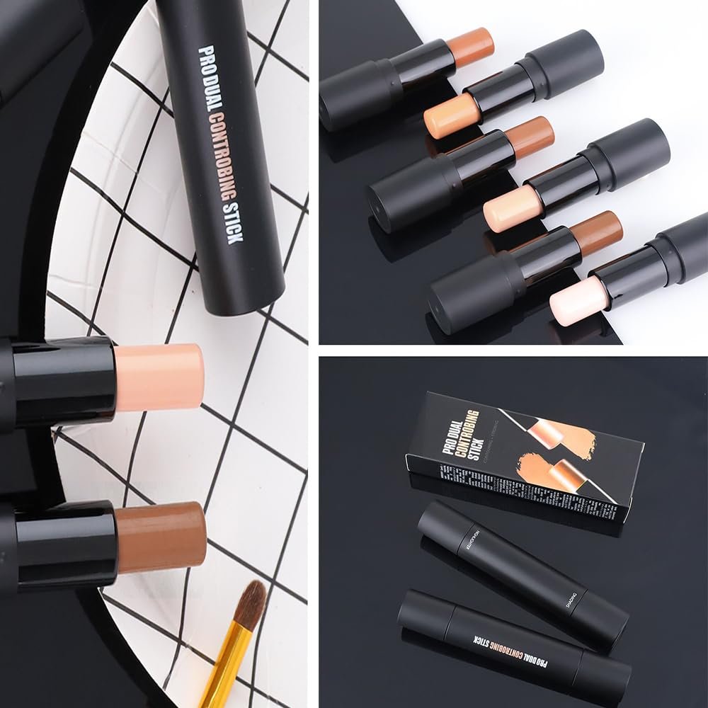 4 Colors Cream Contour Sticks Makeup Kit, Primer Face Highlighter Contouring for Beginners, Highlight and Contour Kit, Cream Concealer Makeup Blur Stick, Primer Face Corrector 1#,3# - Image 8