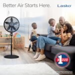 Lasko Oscillating Cyclone Pedestal Fan, Adjustable Height, Timer, Remote Control, 3 Speeds, for Bedroom, Living Room, Home Office, 18", Black, 1843 - Image 3