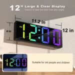 JALL 12'' Large Digital Wall Clock, Big LED Number Dispaly, RGB Colors, DST, Night Light for Classroom Living Room Bedroom Mounted Birthday Xmas Gift for Senior, Mem Womem (Black, 12 inches) - Image 3