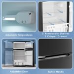 3.1 Cu.Ft Mini Fridge with Freezer, 2 Door Compact Refrigerator, Mini Fridge with Adjustable Removable Glass Shelves for Bedroom, Office, Dorm or Apartment, Black - Image 4