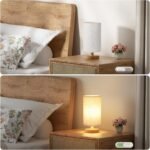 Fenmzee Small Table Lamp for Bedroom - Inline Control, Bedside Lamp with 3000K A15 LED Blub, Easy Assembly (Cream Shade - Wood Base, 9" Inline Control) - Image 4