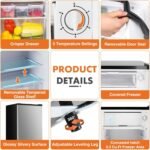 Sweetcrispy 3.2 Cu.Ft Mini Fridge with Freezer Small Refrigerator Single Door Adjustable Thermostat Energy-efficient Low Noise, Compact Fridge for Bedroom, Office, Dorm (Silver Door) - Image 4