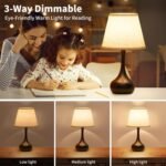 ONEWISH Touch Bedside Lamp for Bedroom, 3-Way Dimmable Farmhouse Table Lamps for Nightstand with Fabric Shade, Desk Lamp for Kids Reading, Home Office - Image 3