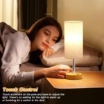 Touch Bedside Table Lamp with USB - 3 Way Dimmable Wood Lamp for Bedroom Nightstand, Desk Lamp with Charging Station for Dorm, Living Room, Office, Kids Room, Small, 14in - Image 3