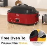 Sunvivi Roaster Oven with Self-Basting Lid,20 Quart Electric Roaster with Removable Pan & Rack,150-450°F Full-Range Temperature Control with Defrost/Warm Function,Stainless Steel,Red - Image 3