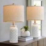 20.5" White Modern Ceramic Bedside Lamp Set of 2 for Bedroom Decor Farmhouse Table Lamp for Living Room Office Dorm - Image 6