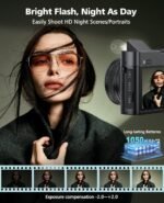 Digital Camera, 6X Optical Zoom & WiFi, 5K 30FPS 64MP Vlogging Camera, Rear and Front Cameras for Photography and Video, Autofocus & Anti-Shake, Travel Selfie for YouTube with Flash Dial 64GB Card - Image 7