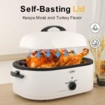 Sunvivi Roaster Oven, Electric Roaster Oven with Self-Basting Lid, 24lb 20-Quart Turkey Roaster with Unique Defrost/Warm Function, Large Roaster with Removable Pan & Rack, Stainless Steel, White - Image 4