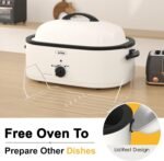 Sunvivi Roaster Oven, Electric Roaster Oven with Self-Basting Lid, 24lb 20-Quart Turkey Roaster with Unique Defrost/Warm Function, Large Roaster with Removable Pan & Rack, Stainless Steel, White - Image 5
