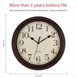 Foxtop Retro Silent Non-Ticking Round Classic Clock Quartz Decorative Battery Operated Wall Clock for Living Room Kitchen Home Office 12 Inch (Bronze) - Image 3