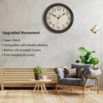 Foxtop Retro Silent Non-Ticking Round Classic Clock Quartz Decorative Battery Operated Wall Clock for Living Room Kitchen Home Office 12 Inch (Bronze) - Image 4