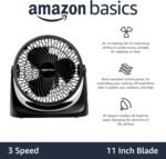 Amazon Basics Air Circulator Fan, Desk Fan for Bedroom, Home and Office, With 90-Degree Tilt Head, 3 Speed Settings, Lightweight (4.2 LBS), 70 Watts, Black, 14.8"Wx7.6"Dx14.1"H - Image 3