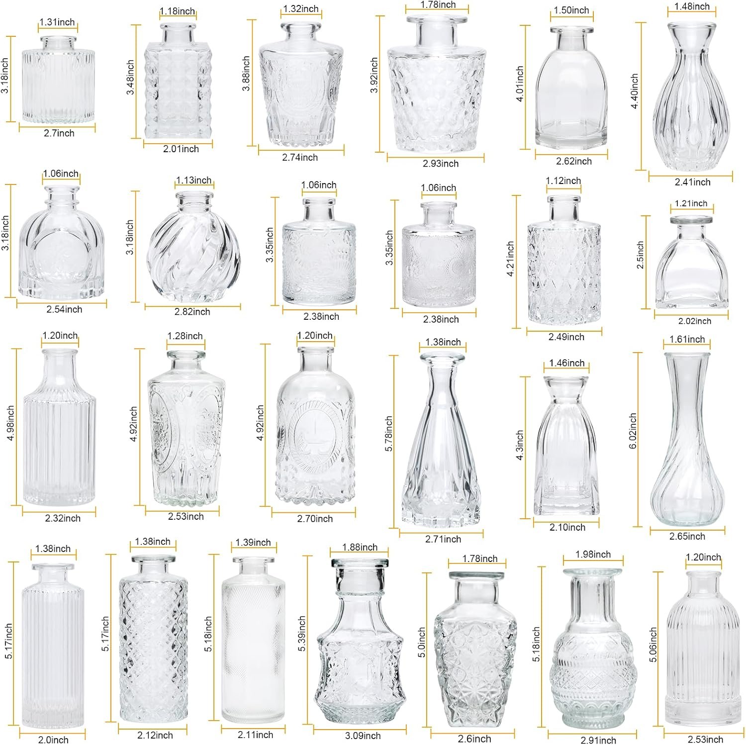 Brajttt Set of 32 Bud Vases for Flowers, Small Vintage Glass Bottles for Rustic Wedding Centerpieces and Home Decor - Image 3