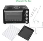 NutriChef 30 Quart Kitchen Convection Oven & 2 Burner Cooker - 1500 Watt Oven - 7 Cook Functions Rotisserie, Cook, Bake, Broil & More - Includes Baking Tray, Skewers & Handles - 19.6 x 16.0 x 13.5 IN - Image 8