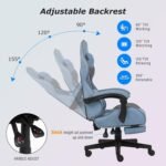 Gaming Chair, Computer Office Chair with Footrest, Linkage Armrests and Lumbar Support, High Back Ergonomic Gamer Chairs for Adults, Blue Fabric - Image 8