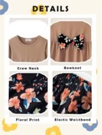 Yekaty Girls Clothing Set 2 Pcs Floral Soft Crewneck Long Sleeve Top+Leggings Loose Outfits With Bowknot - Image 4
