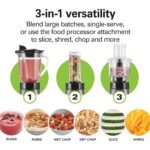 Hamilton Beach Blender and Food Processor Combo for Shakes & Smoothies, With 3 Cup Electric Food Chopper Attachment, 40 oz Glass Jar, Blender Travel Cup, 700 Watts Peak Power, Gray & Black (58163) - Image 3
