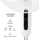 HOLMES 16" Digital Stand Fan, 80° Oscillation, 3 Speeds, 3 Modes, 7.5-Hour Timer, Adjustable Height, 30° Head Tilt, Ideal for Home, Bedroom or Office, Remote Control, White - Image 4