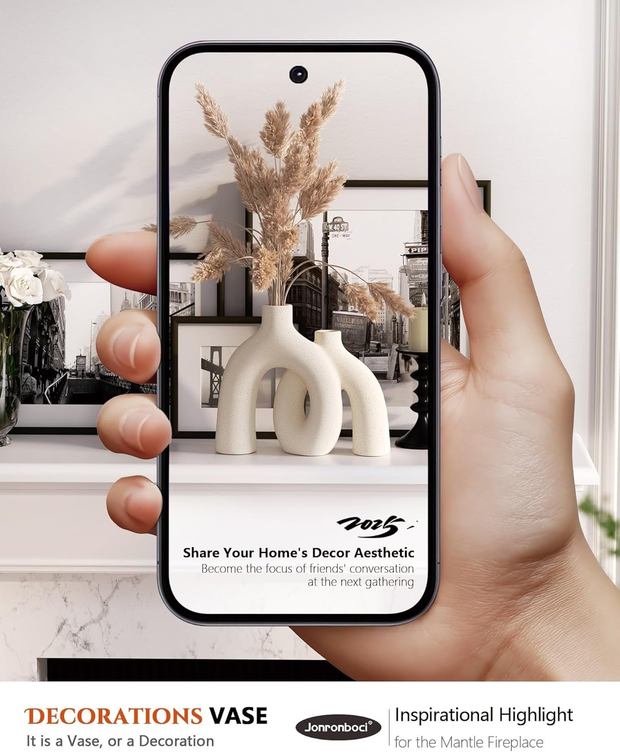 Hug Donut Decorative Vase Set - Modern Nordic Boho Style Vases Home Decor, Matte Ceramic Decorations for Living Room Shelf, Bookshelf Mantle Entryway Table or Console Décor (Cream White) - Image 8