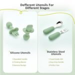 Silicone Baby Feeding Set, Baby Led Weaning Supplies, Eating Essentials Utensils with Suction Plate and Bowl, Pocket Bib, Sippy Cup with Lid, Forks Spoons Snack Container, for 6+ Months, Green - Image 6