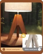 EDISHINE Tripod Table Lamp, Small Cute Bedside Lamp with Linen Beige Lampshade, Nightstand Lamp for Nursery, Bedroom, Kid Room, Living Room, Light Brown Wooden Base, E26 Socket, 14.2 Inch - Image 4
