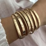 IFKM Gold Bangle Bracelets For Women, 14k Gold Plated Multi Layer Stackable Cuff Bracelet Set, Trendy Elegance Charms Non Tarnish Minimalist Textured Boho Jewelry Gift for Women - Image 3
