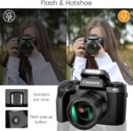 Saneen Digital Camera, 4k Cameras for Photography & Video, 64MP WiFi Touch Screen Vlogging Camera for YouTube with Flash, 32GB Card, Lens Hood, 3000mAH Battery, Front and Rear Cameras - Black - Image 6