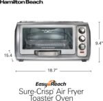 Hamilton Beach Air Fryer Toaster Oven Combo with Large Capacity, Fits 6 Slices or 12” Pizza, 4 Cooking Functions for Convection, Bake, Broil, Roll-Top Door, Easy Reach Sure-Crisp, Stainless Steel - Image 7