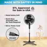 Comfort Zone Electric Oscillating Pedestal Fan, Stand Fan, 16 inch, 3 Speed, 90 Degree Oscillating Head, Adjustable Height and Tilt, Airflow 7.48 ft/sec, Ideal for Home, Bedroom & Office, CZST161BTEBK - Image 6