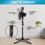 Comfort Zone Electric Oscillating Pedestal Fan, Stand Fan, 16 inch, 3 Speed, 90 Degree Oscillating Head, Adjustable Height and Tilt, Airflow 7.48 ft/sec, Ideal for Home, Bedroom & Office, CZST161BTEBK - Image 7