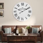 ARTPOWER Large Farmhouse Wall Clock, 35.5” Shiplap Wall Clock with Roman Numeral, Nearly Non-Ticking, Round Wall Clocks for Living Room Decor, Office, Bedroom, Entrance, White - Image 5