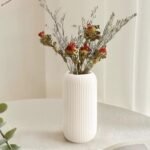 Ceramic Vase for Flowers – Modern Small Ribbed Textured Flower Vase for Home Decor, Pampas Grass, Decorative, Farmhouse, Coffee Table, Kitchen Centerpieces, Bookshelf and Home Living (White) - Image 3