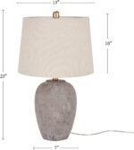 Nourison Home 23" Greyish Brown Earth Tone Rustic Farmhouse Ceramic Table Lamp for Bedroom, Living Room, Dining, Office, with Beige Linen Shade - Image 3