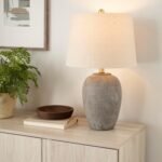 Nourison Home 23" Greyish Brown Earth Tone Rustic Farmhouse Ceramic Table Lamp for Bedroom, Living Room, Dining, Office, with Beige Linen Shade - Image 5