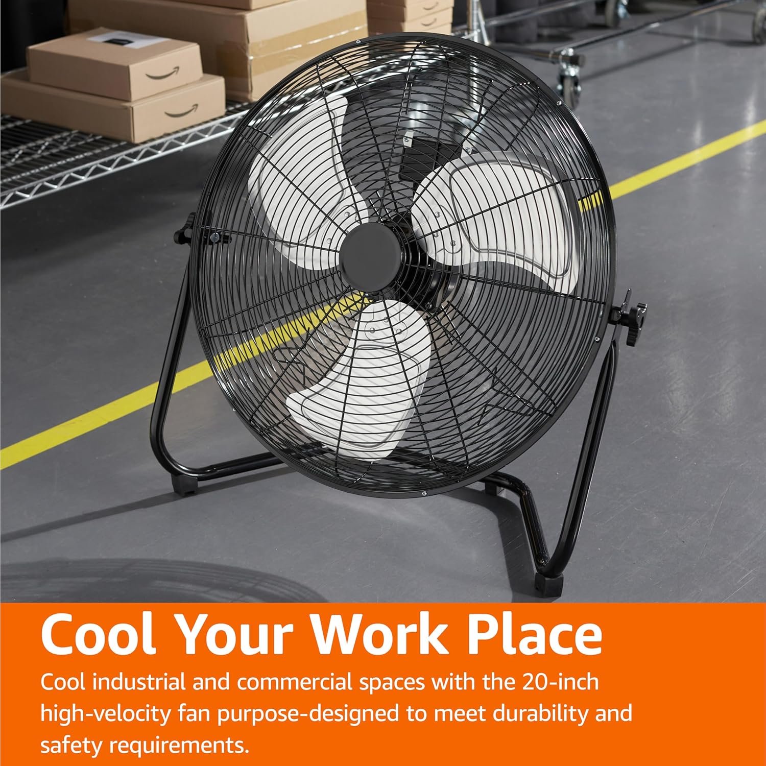 Amazon Basics 20" High Velocity Industrial Fan, Floor Fan, with 3 Speeds, Tilt Head, ETL-Listed Safety Compliance, Metal Housing/Blades, Ideal for Industrial/Commercial Space/Garage/Gym, 125W, Black - Image 6