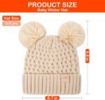 Toddler Winter Beanie Hat, Infant Winter Warm Knit Fleece Lined Cap for Girls Boys with Pom Pom for 0-36 Months 2 Packs - Image 3