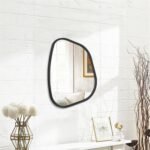 Black Asymmetrical Mirror Irregular Oval Wall Mirror Modern Wood Frame Unique Shape Wall Mounted Vanity Artistic Mirror Decorative for Living Room Bedroom Bathroom Entryway Large 16"x12" - Image 3