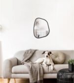 Black Asymmetrical Mirror Irregular Oval Wall Mirror Modern Wood Frame Unique Shape Wall Mounted Vanity Artistic Mirror Decorative for Living Room Bedroom Bathroom Entryway Large 16"x12" - Image 4