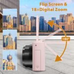 4K Digital Camera for Photography, 64MP Compact Vlogging Camera with WiFi and 3" 180° Flip Screen, 18X Digital Zoom, Ideal for YouTube Creators, Includes 2 Batteries & 32GB Micro SD Card, Pink - Image 5