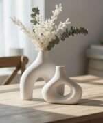 Carrot's Den Donut Vase, Set of 2 - White Large Ceramic Vase - Minimalist Nordic, Hollow | Table Centerpiece, Olive Plant, Wedding, Living Room, Bookshelf, Office, Modern Home, Entryway, Console - Image 3